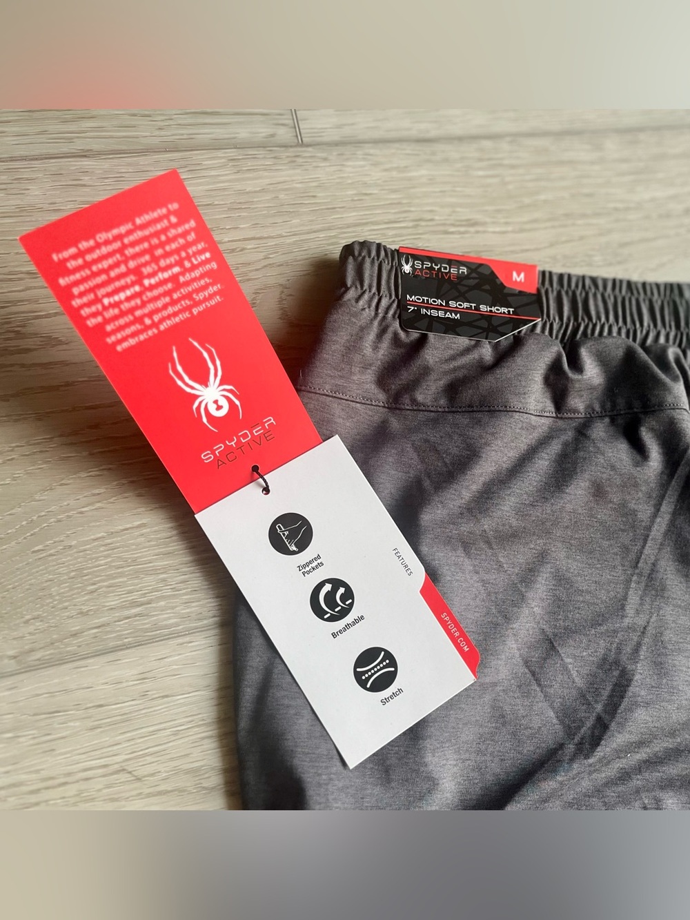 TWO Spyder Men's Active Shorts (Sz M) | 7" Inseam | Charcoal Grey/Dark Gray- NWT - Picture 4 of 4